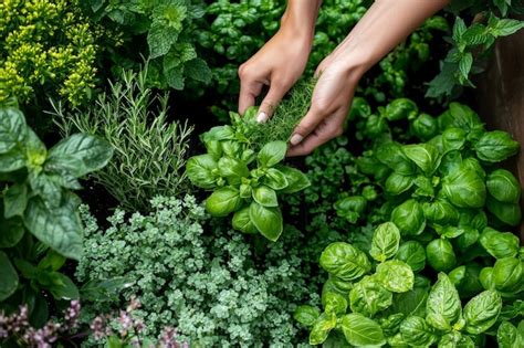 Harvesting Fresh Herbs in a Vibrant Kitchen Garden for Culinary and ...
