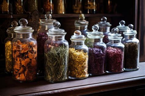 Variety of Dried Medicinal Herbs in Glass Jars Stock Image - Image of ...