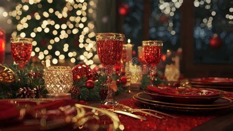 An Elegantly Prepared Christmas Dinner Table Featuring Refined Place ...