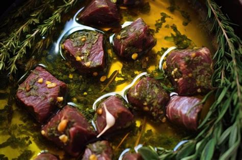 Premium AI Image | Closeup of venison marinating in herbs before ...