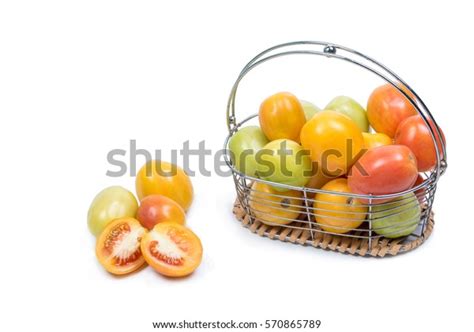 Fresh Tomatoes Basket On Isolated White Stock Photo 570865789 ...
