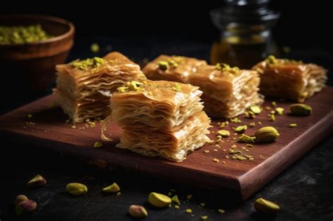 Premium AI Image | A plate of baklava with pistachios on it