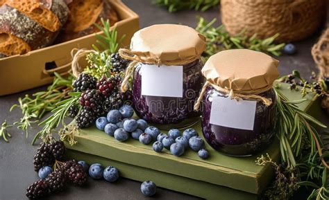Homemade Berry Jam Jars Displayed with Fresh Fruits and Baked Goods on ...