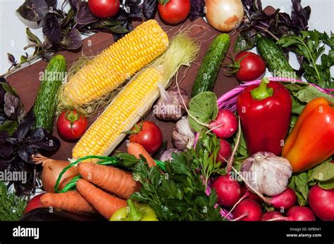 Fresh vegetables and greens for cooking vegetable dishes Stock Photo ...