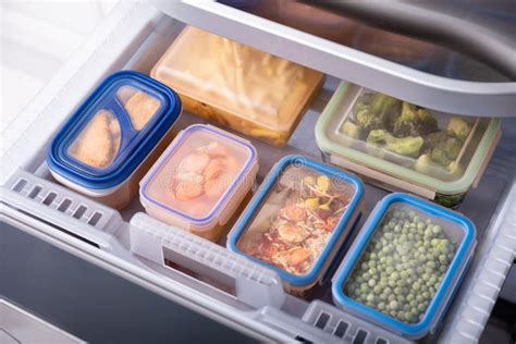 Containers with Various Food in Refrigerator Stock Image - Image of ...