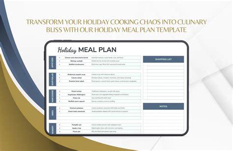 Holiday Meal Plan Template in Excel, Google Sheets - Download ...