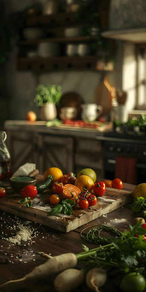 Rustic Kitchen Scene with Fresh Vegetables Photo on Lummi