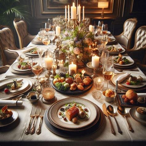 Create a highquality realistic image of a beautifully set dinner table ...