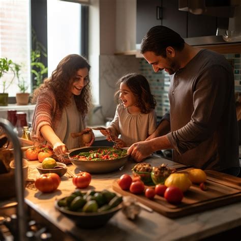 Premium Photo | A family cooking a healthy meal together