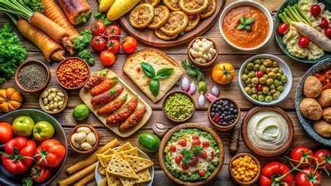 A table with a variety of food including a variety of foods including ...