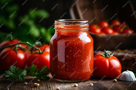 Premium Photo | A mason jar of tomato sauce with a rustic kitchen ...