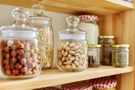 Kitchen Pantry, Wooden Shelves with Jars and Containers with Food, Food ...