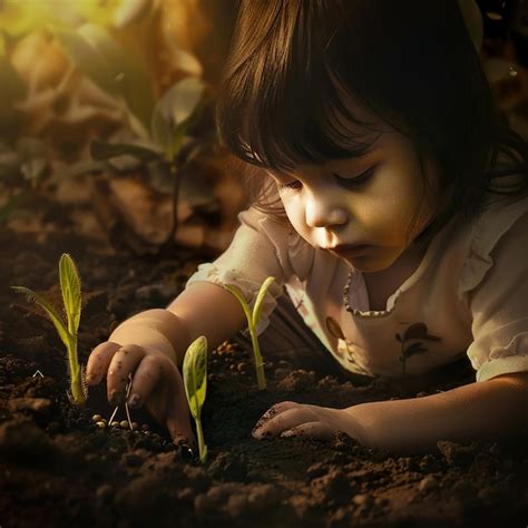 A child planting seeds in a garden | Premium AI-generated image