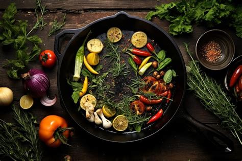 Premium Photo | Rustic Garden Vegetables and Herbs Cooking Prep