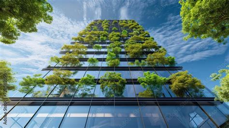 Eco-friendly building in the modern city. Sustainable glass office ...