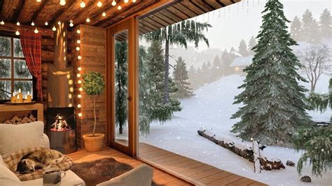 Winter Cozy Cabin with Crackling Fireplace Sound