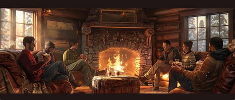 Premium Photo | QuotFriends Gathered Around a Fireplace with Mugsquot