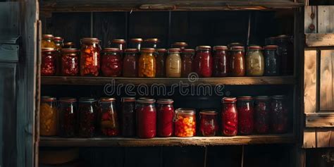Rustic Home Canning Pantry with Variety of Preserved Food. Vintage ...