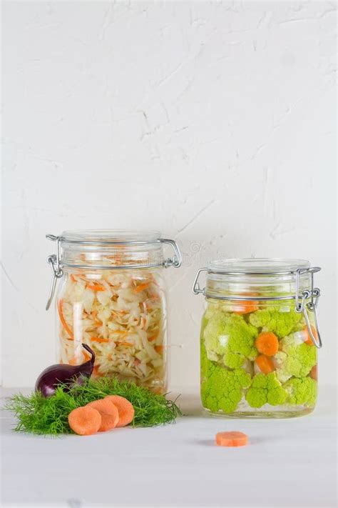 Fermented Preserved Vegetarian Food Concept. Green Cauliflower or ...