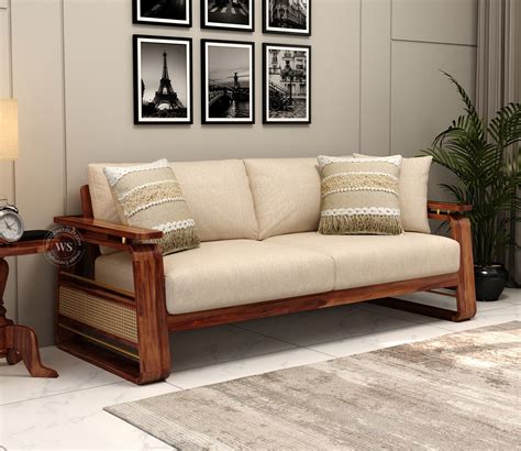 Buy Vedic 3 Seater Sheesham Wood Sofa With Cane and Brass Detailing ...
