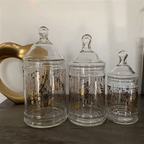 Vintage Glass Apothecary Jar W/ Lids Set of Two | Etsy | Apothecary ...